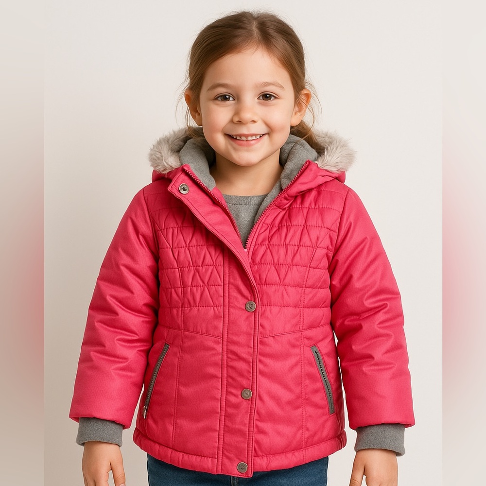 ZeroXPosua Girl's Pink Winter Jacket Faux Fur Hood Quilted Size 5/6